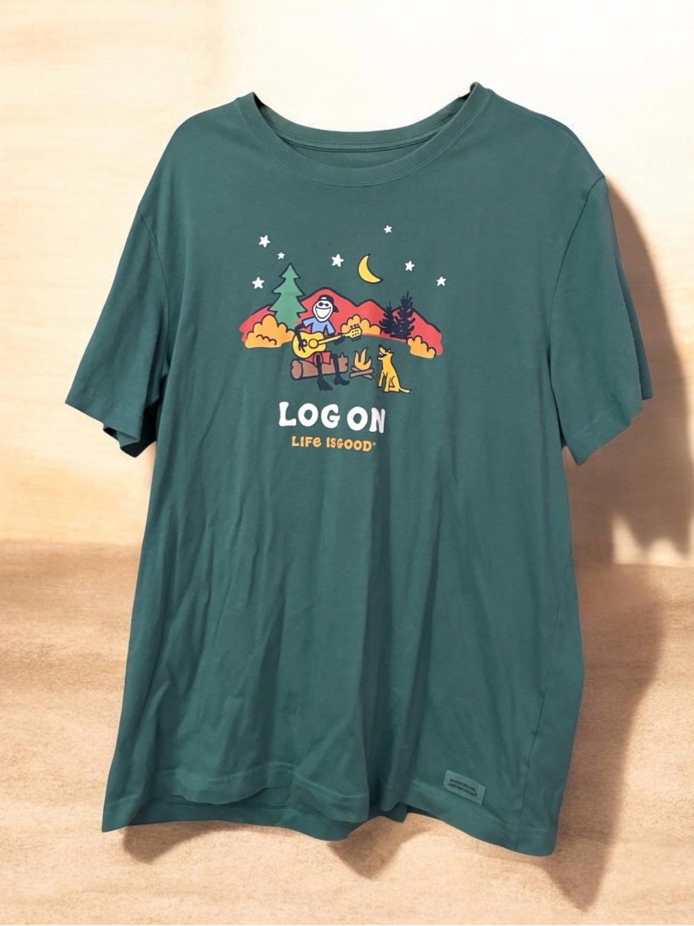 Life Is Good men's sage green Crusher tee with subtle gray logo